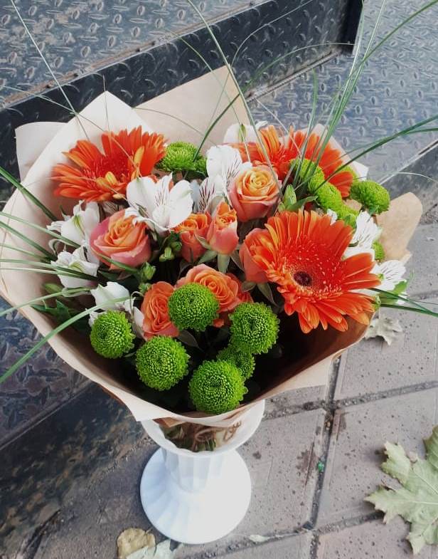 Букет цветов из: Герберы, Хризантемы, Альстромерии и Розы в Торбеево