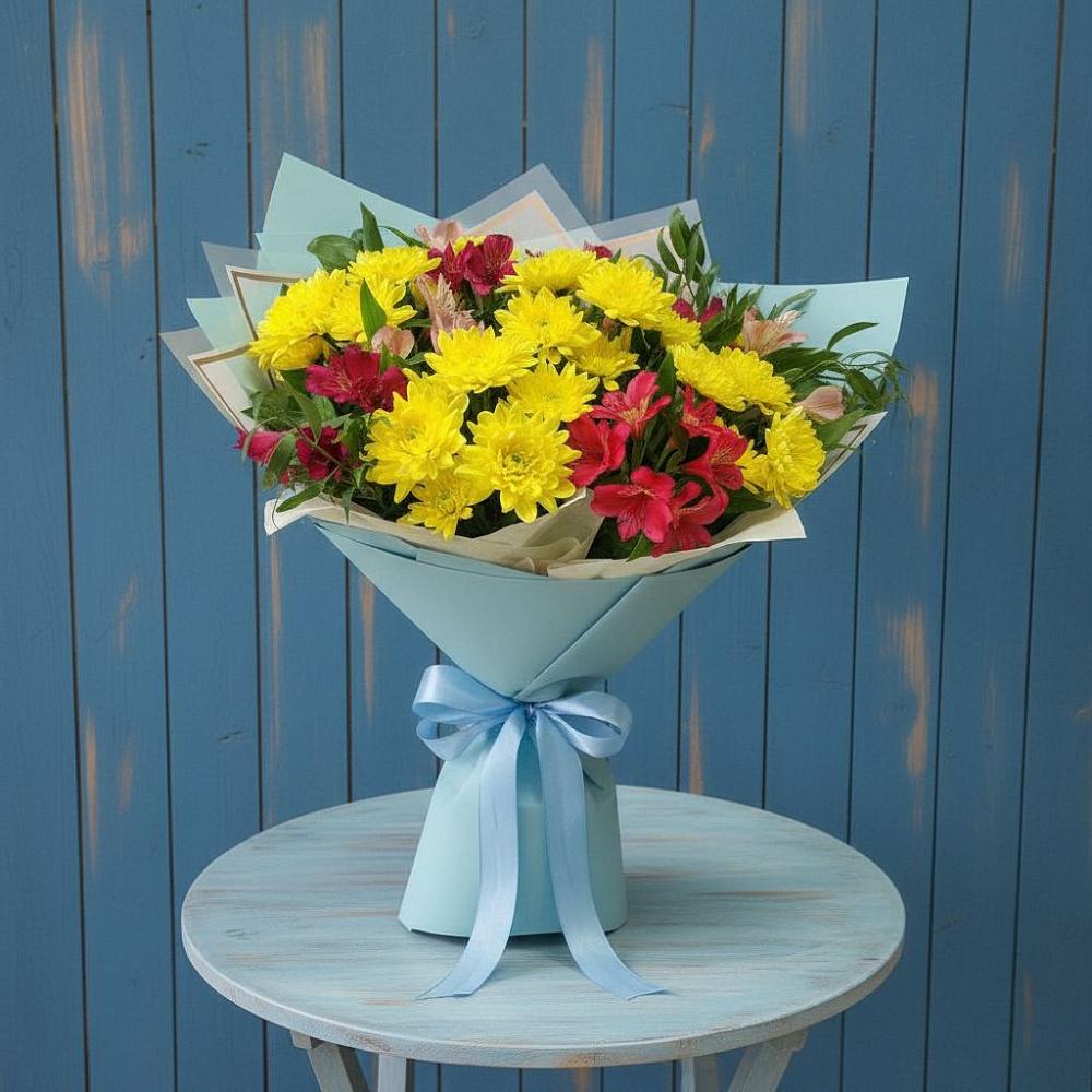 Букет цветов из: Альстромерии и Хризантемы в Торбеево