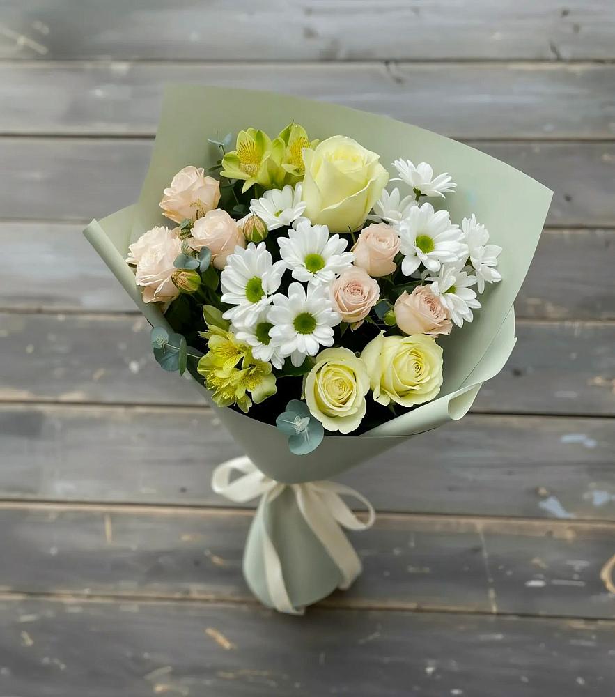 Букет цветов из: Альстромерии, Розы и Хризантемы в Торбеево