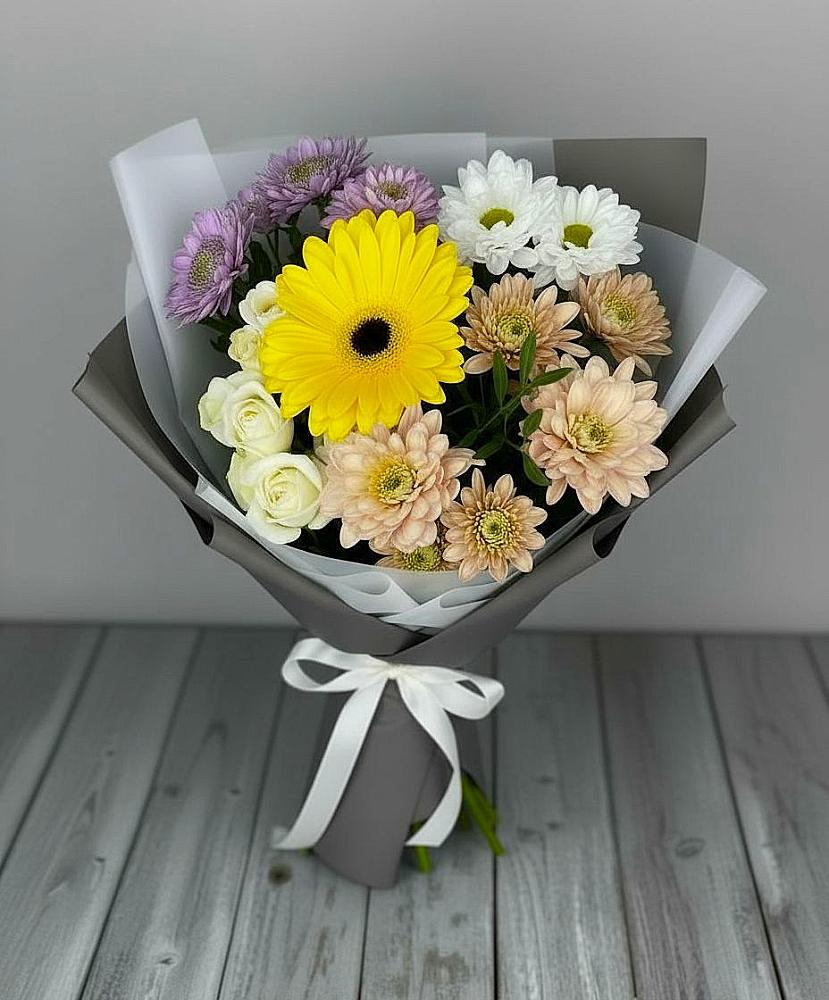 Букет цветов из: Розы, Герберы и Хризантемы в Торбеево