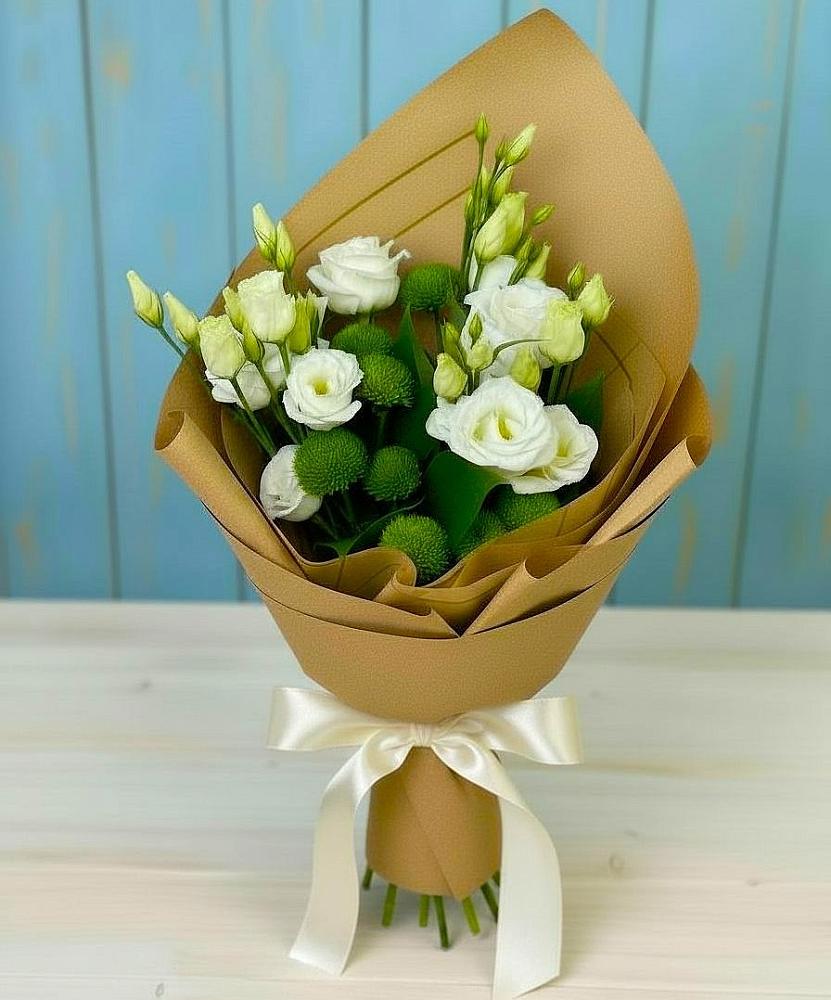 Букет цветов из: Хризантемы и Лизиантусы в Торбеево